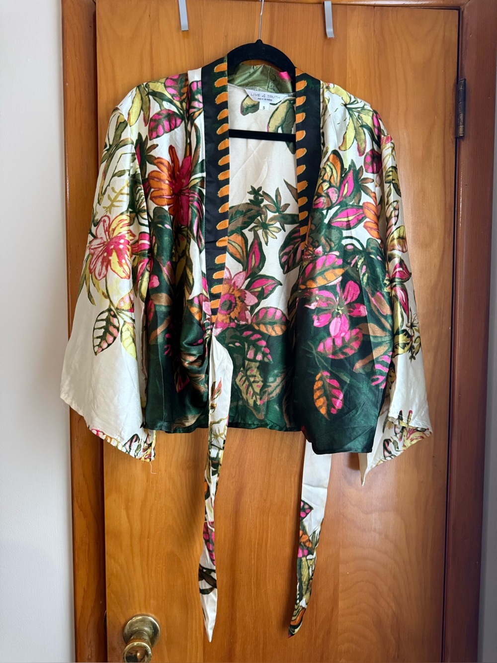 Tropical Print Kimono Wrap in Green, Pink & Yellow